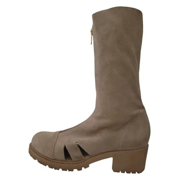 Mihaela Glavan Beige Mid-Calf Suede Boots With Block Heel Size 39 EU - Picture 2 of 9